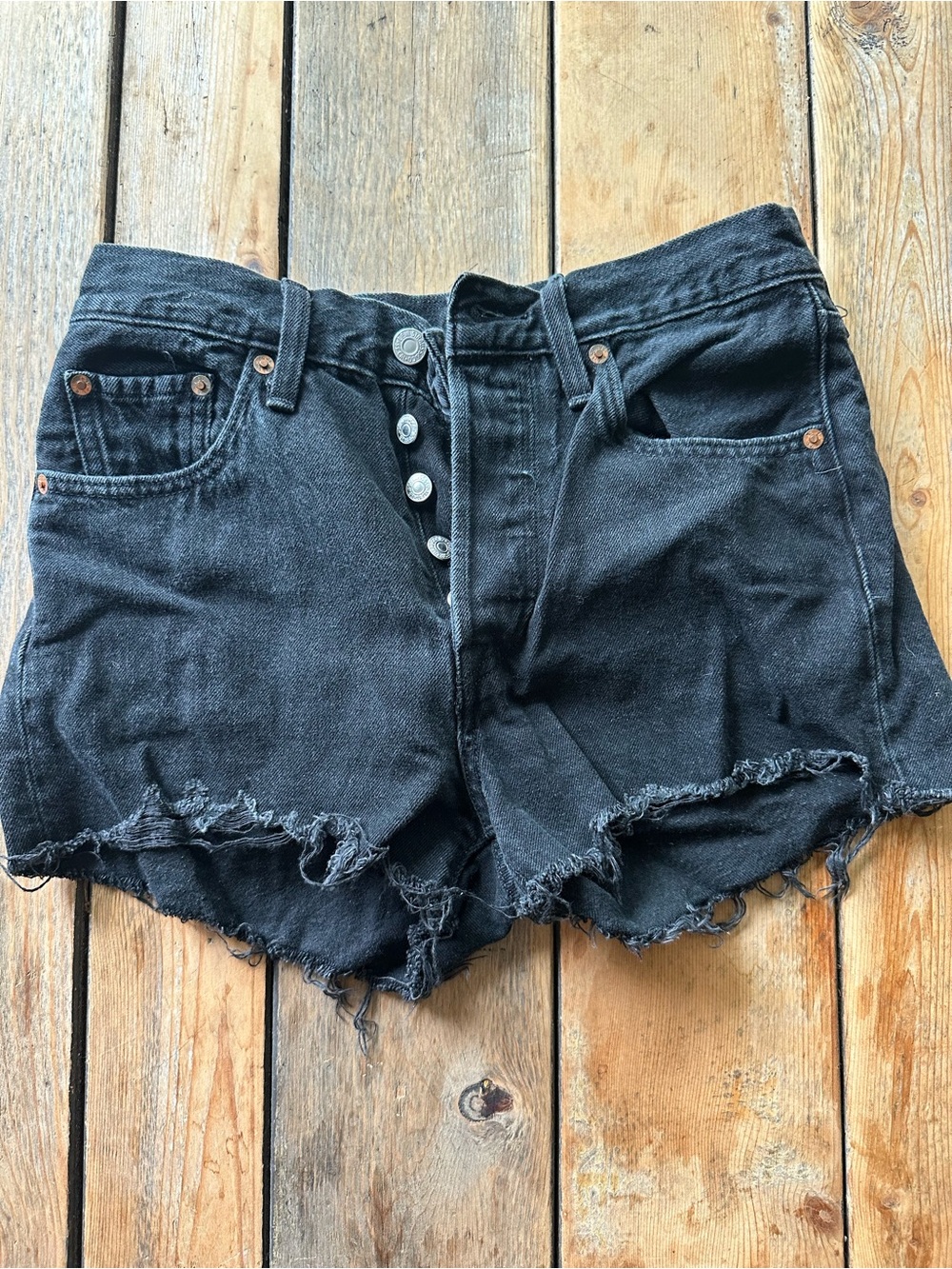 Levi's Black Distressed High-Rise Denim Shorts
